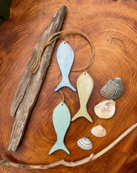 Trio of Aqua Hanging Fish