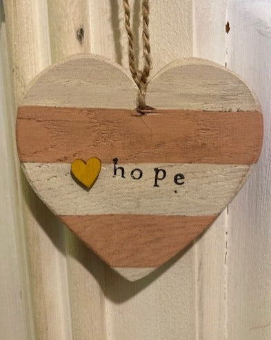 Pink Hope Wooden Mantra Heart