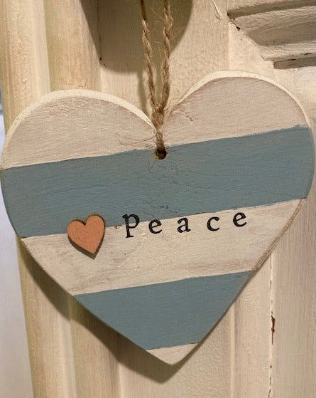 Blue Peace Wooden Mantra Heart