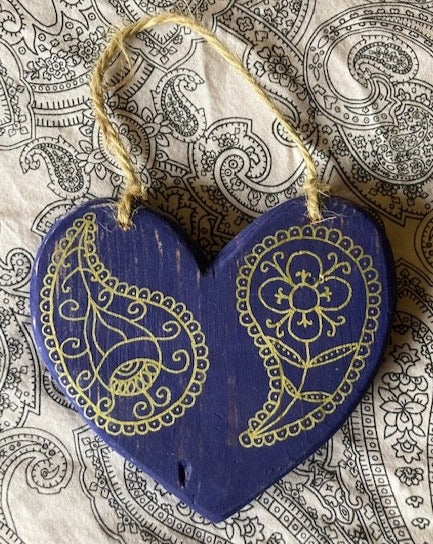 Purple Paisley Wooden Heart