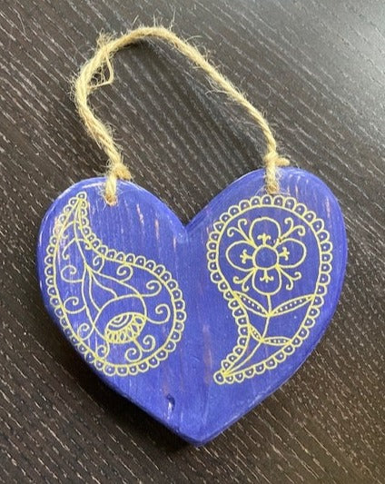 Purple Paisley Wooden Heart