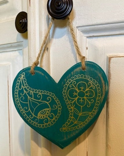 Turquoise Paisley Wooden Heart