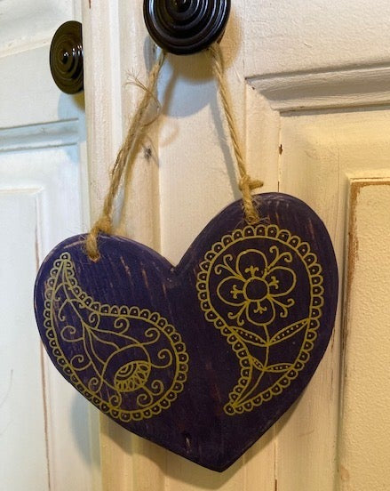 Purple Paisley Wooden Heart