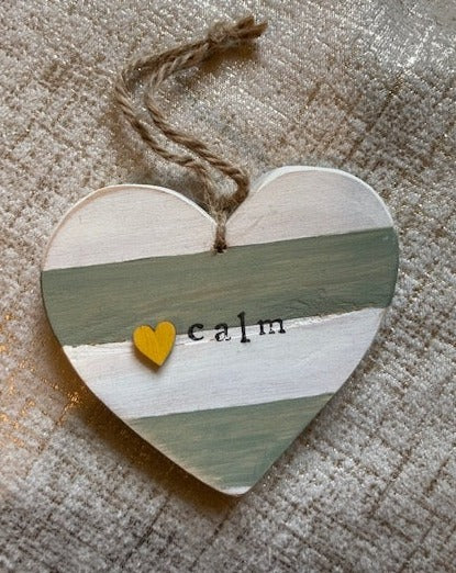 Green Calm Wooden Mantra Heart