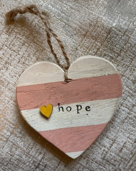 Pink Hope Wooden Mantra Heart 