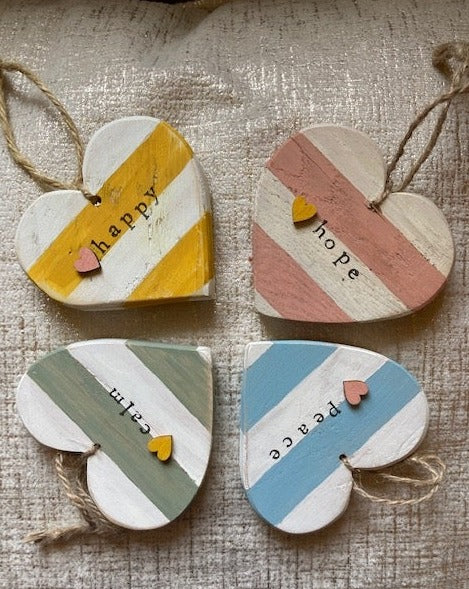 4 Wooden Mantra Hearts